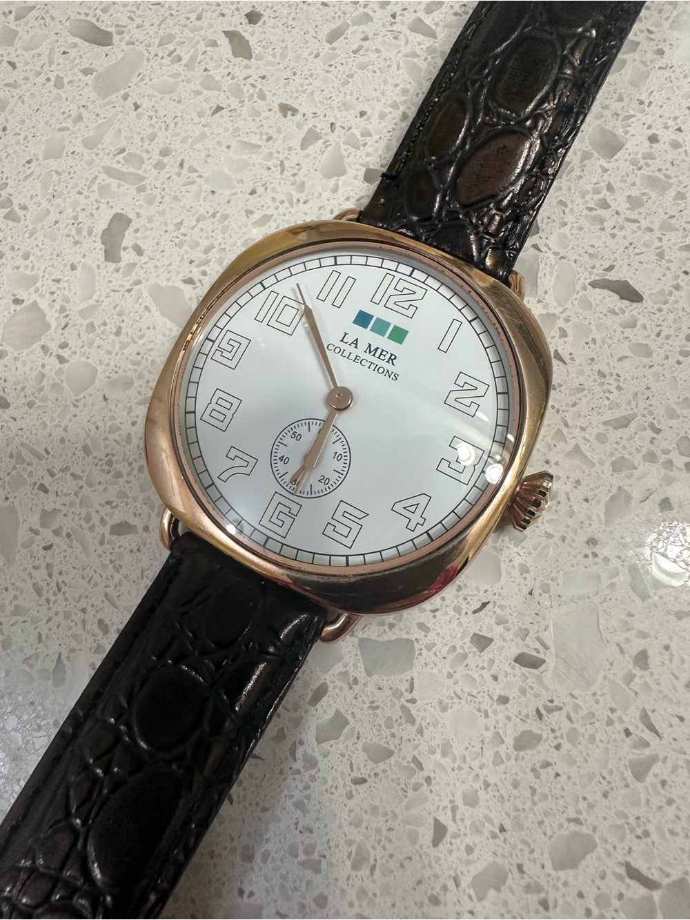 La Mer Collections Carpe Diem Women’s rose gold oversized watch black leather
